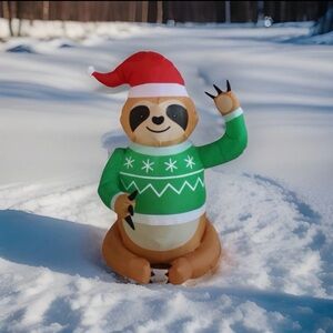 Holiday Time 4 Ft Sweater Sloth Christmas Outdoor Airblown Inflatable Brand New